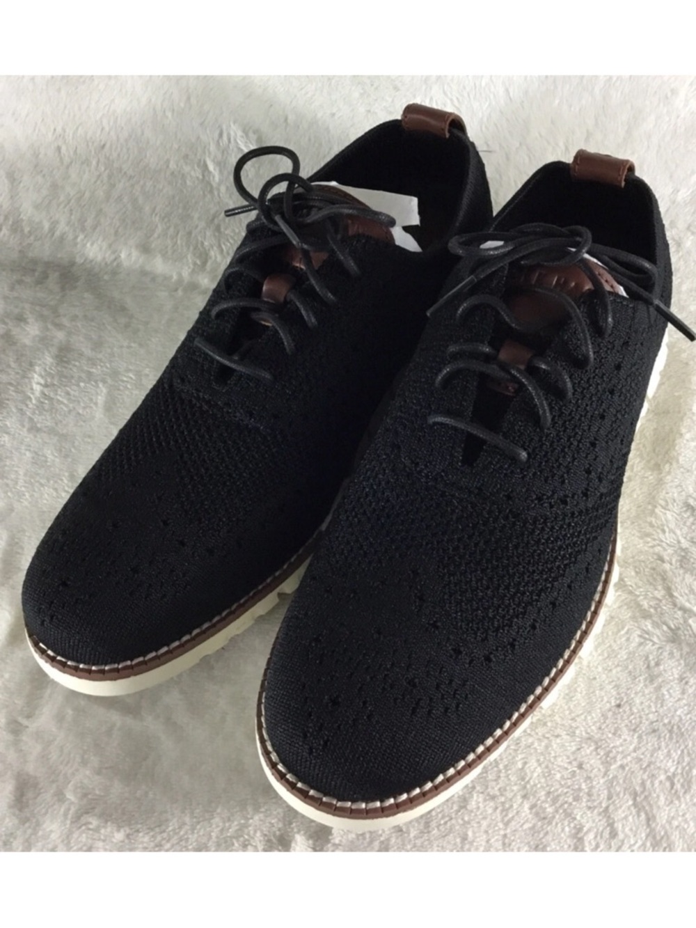 Cole Haan Zero Grand Mens 12M Stictchlite Black Ivory Wingtip Knit Shoes C24948